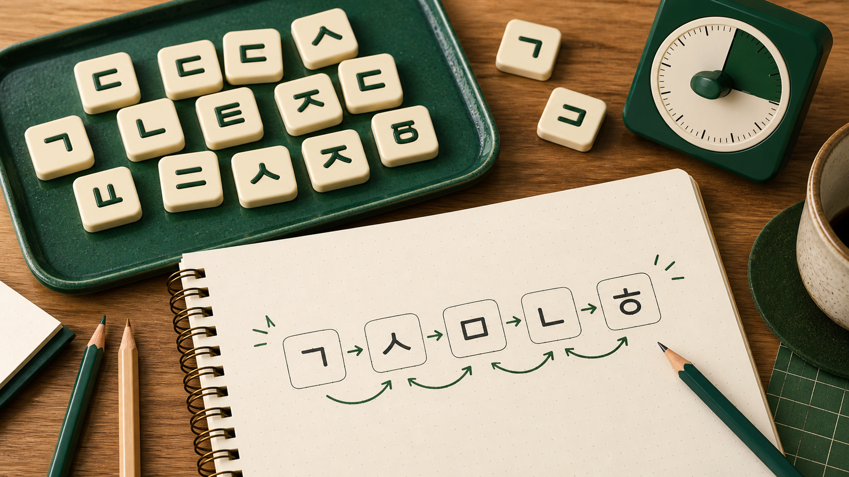 끝 글자에서 다음 단어로 이어지는 끝말잇기 흐름을 표현한 이미지