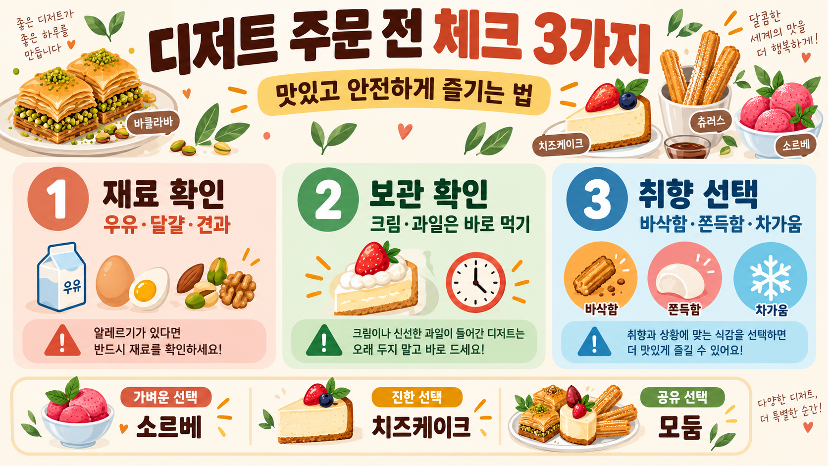 세계에서 주목받는 디저트 50가지: 특징과 즐기는 법 확인 정보 카드