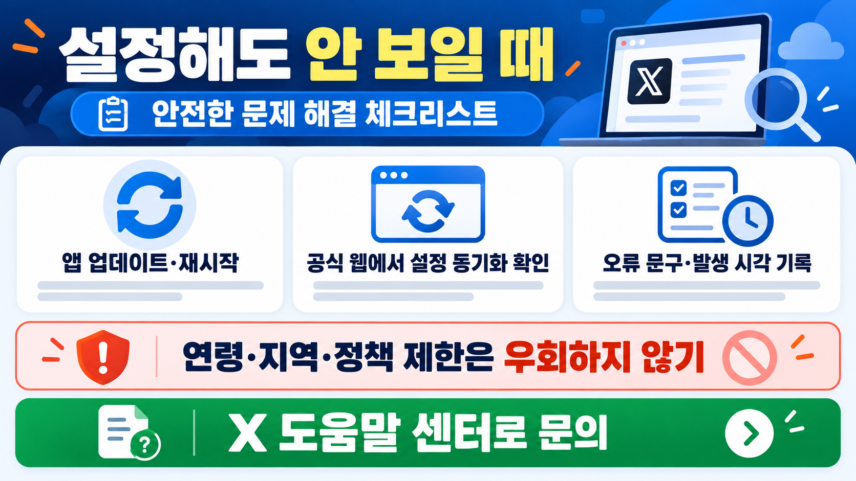 X 민감한 콘텐츠 설정 확인 방법: 보기 안 될 때 점검 순서 확인 정보 카드
