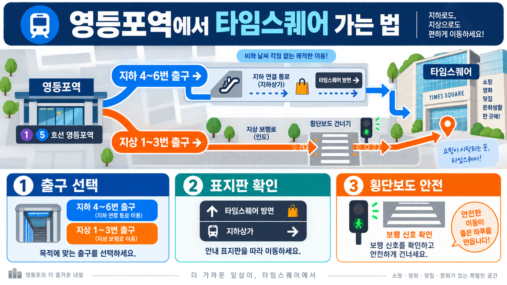 영등포역에서 타임스퀘어 가는 법: 지하·지상 동선 안내 정보 카드