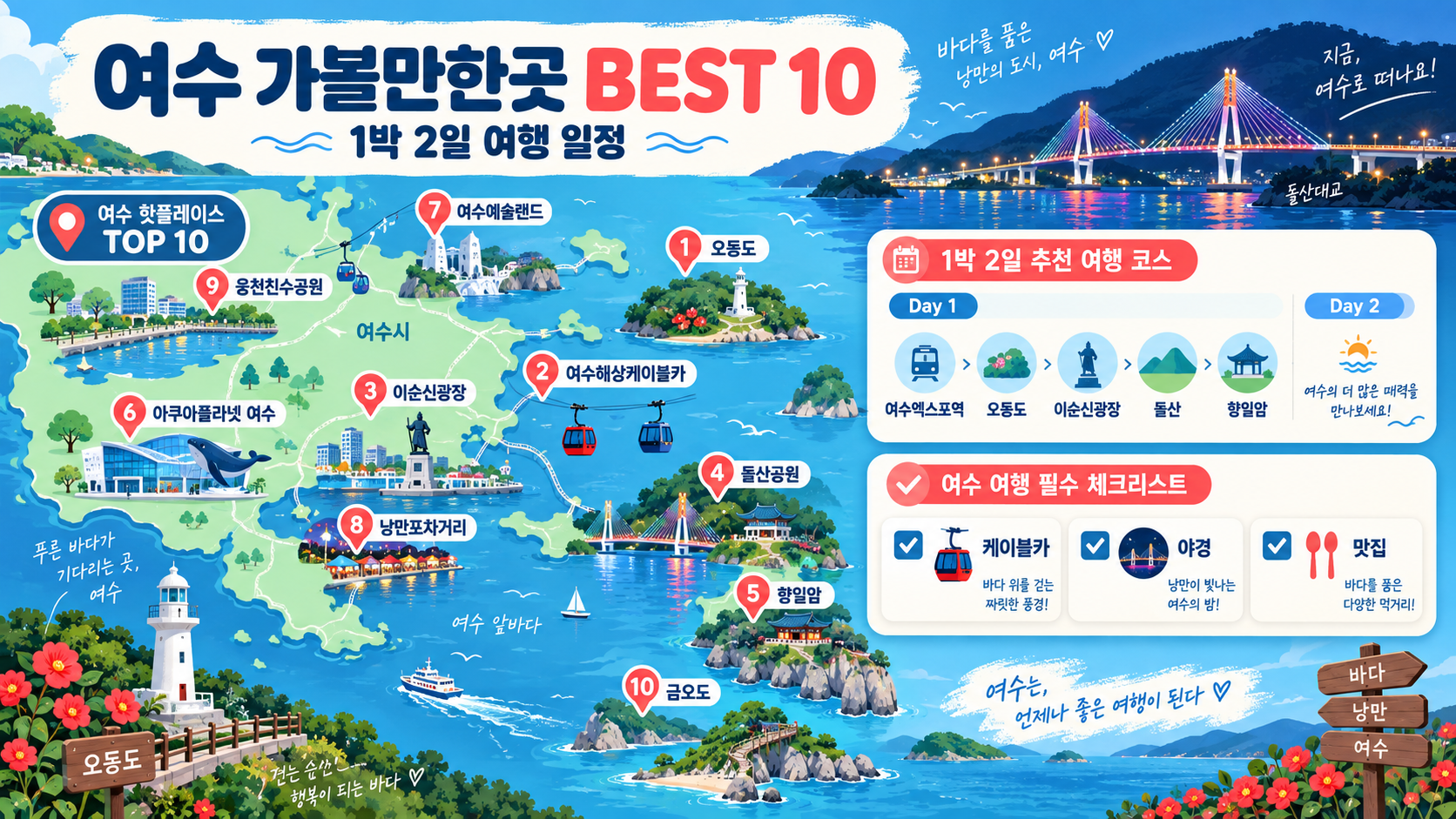 여수 가볼만한곳 여행 일정 추천 BEST 10 정보 카드