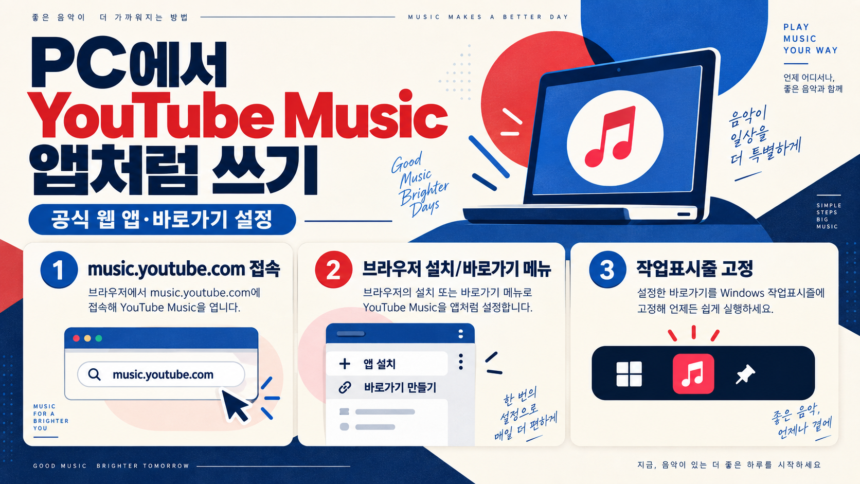 PC에서 YouTube Music을 앱처럼 사용하는 방법: 공식 웹 앱 설치와 바로가기 정보 카드